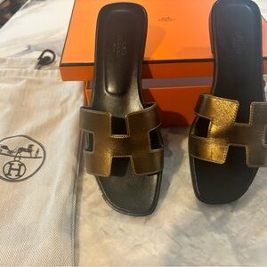 Hermes Gold Women's Oran Sandals